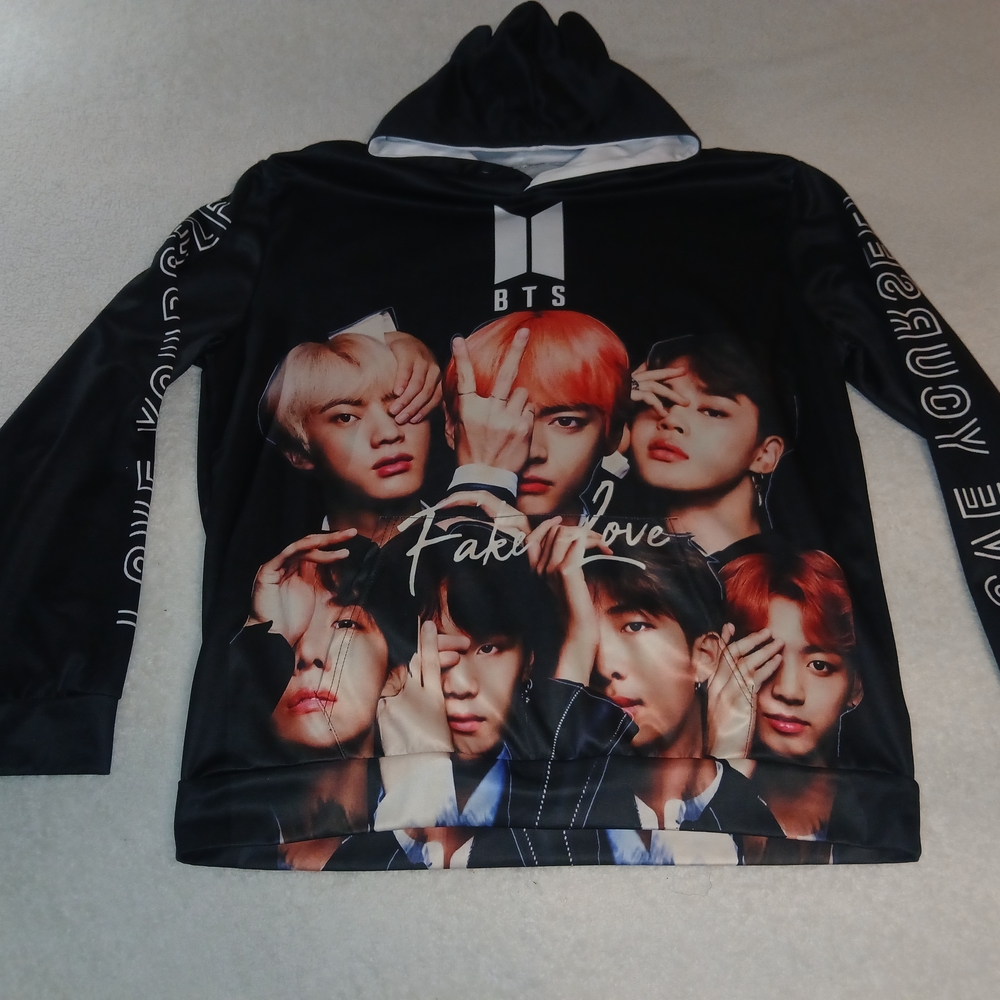 BTS Black Graphic Hoodie with Vibrant Design